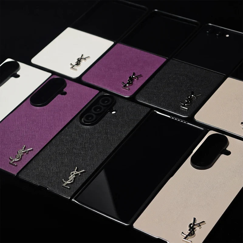 Luxury YSL Leather Case Beige for Samsung Galaxy Z Fold & Z Flip Series