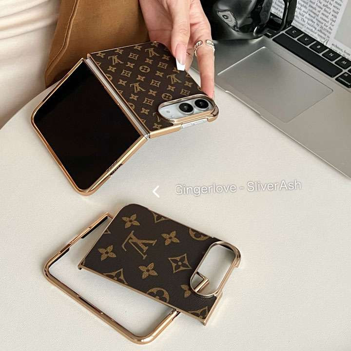 Premium Monogram Leather Folding Case with Gold Trim for iPhone Duo
