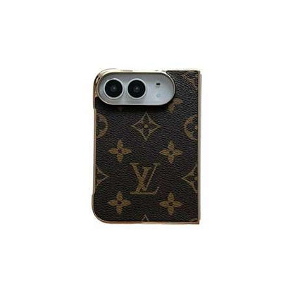 Premium Monogram Leather Folding Case with Gold Trim for iPhone Duo