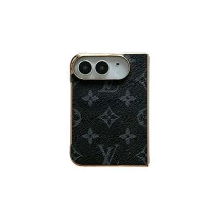 Premium Monogram Leather Folding Case with Gold Trim for iPhone Duo