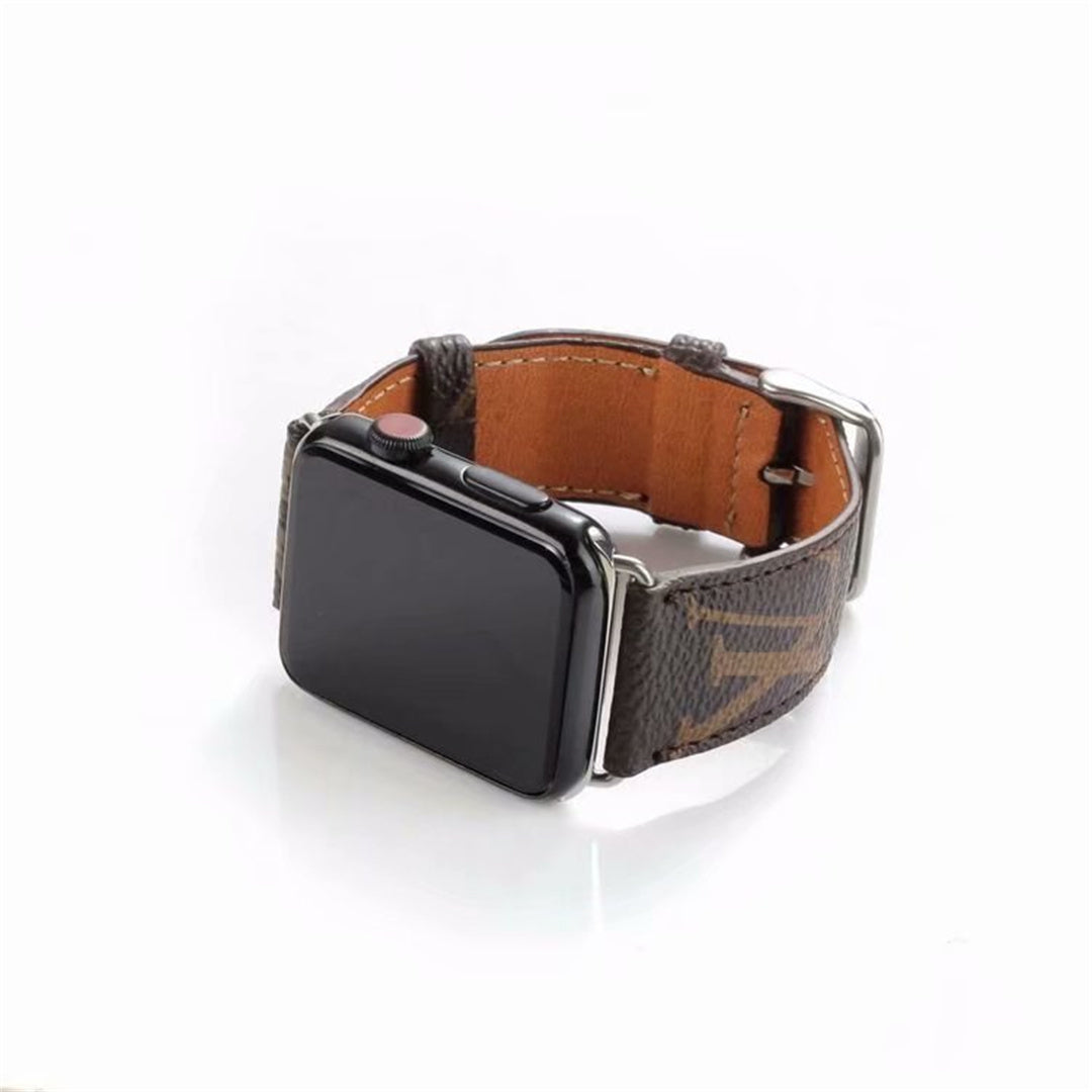 Bracelet de montre Apple Watch classique en cuir et toile à damier avec monogramme