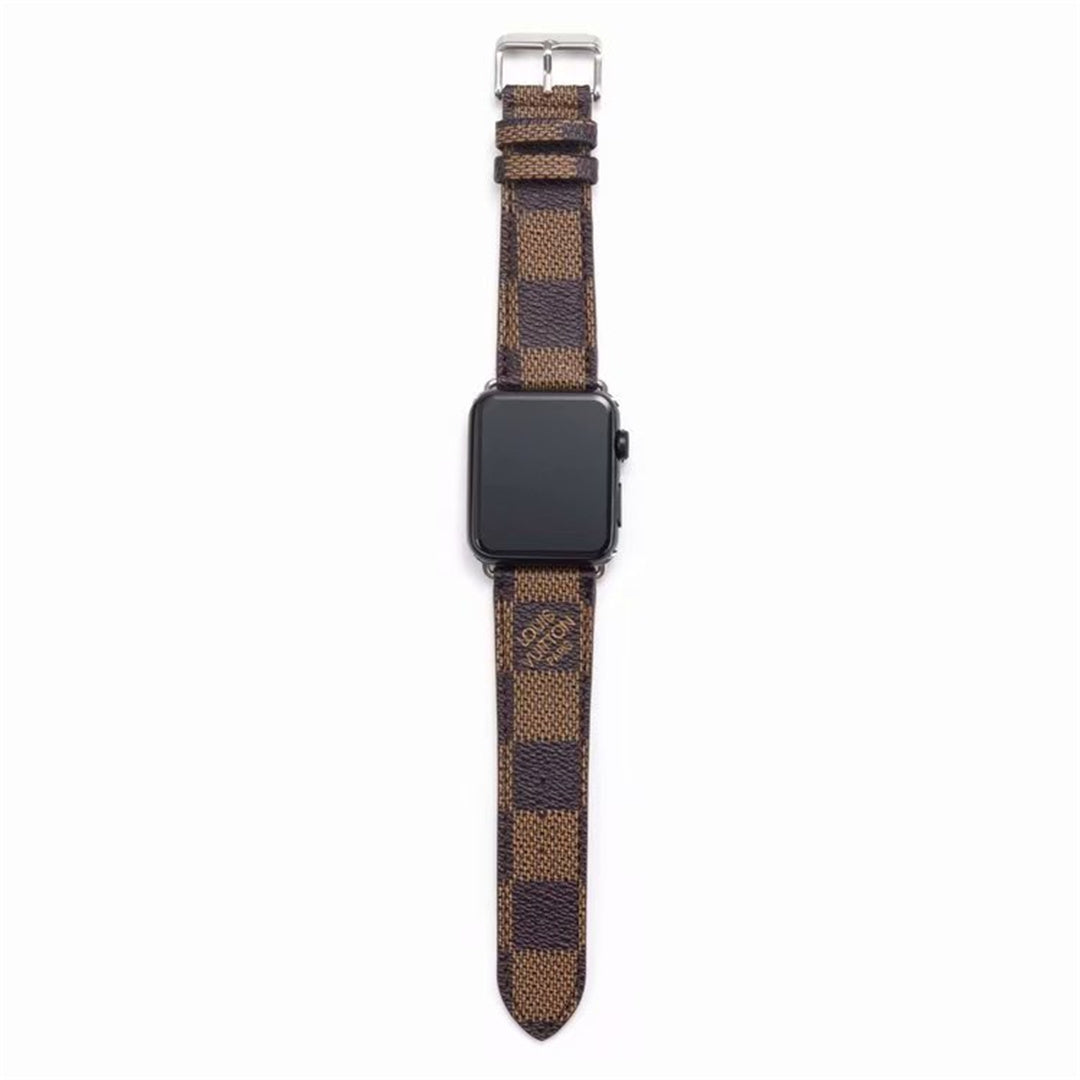 Bracelet de montre Apple Watch classique en cuir et toile à damier avec monogramme