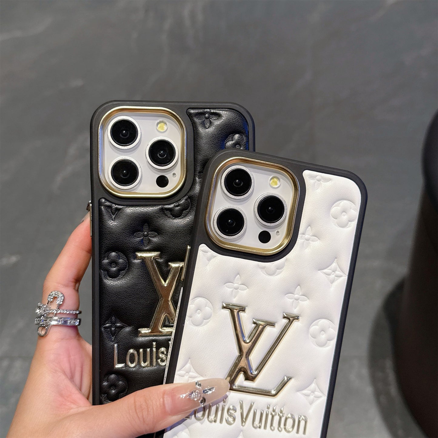 Finest Electroplated Classic Monogram Embossed Leather iPhone Case