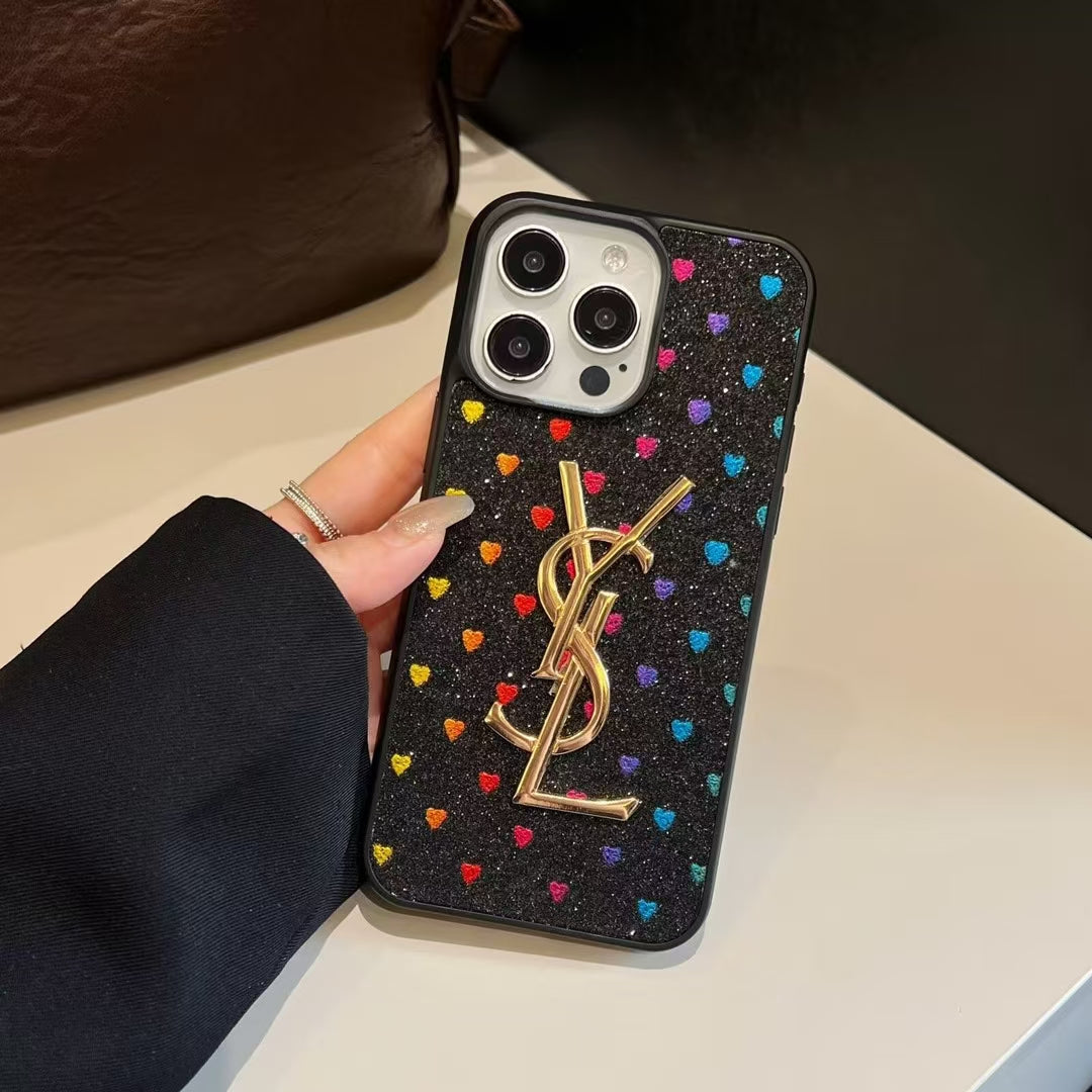 YSL Electroplated Monogram Label Shiny Apple iPhone Case theroxymob