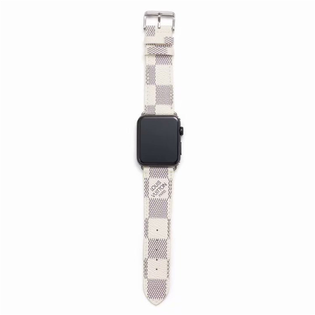 Bracelet de montre Apple Watch classique en cuir et toile à damier avec monogramme