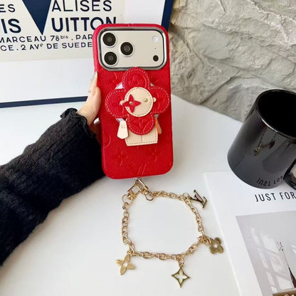 Premium Monogram Leather Case with Rotating Stand for iPhone 13-17 Series