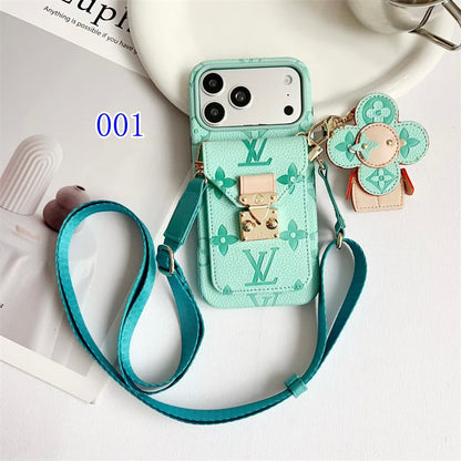 Luxury Monogram Crossbody iPhone Case with Detachable Wallet 13-18 Pro & Pro Max