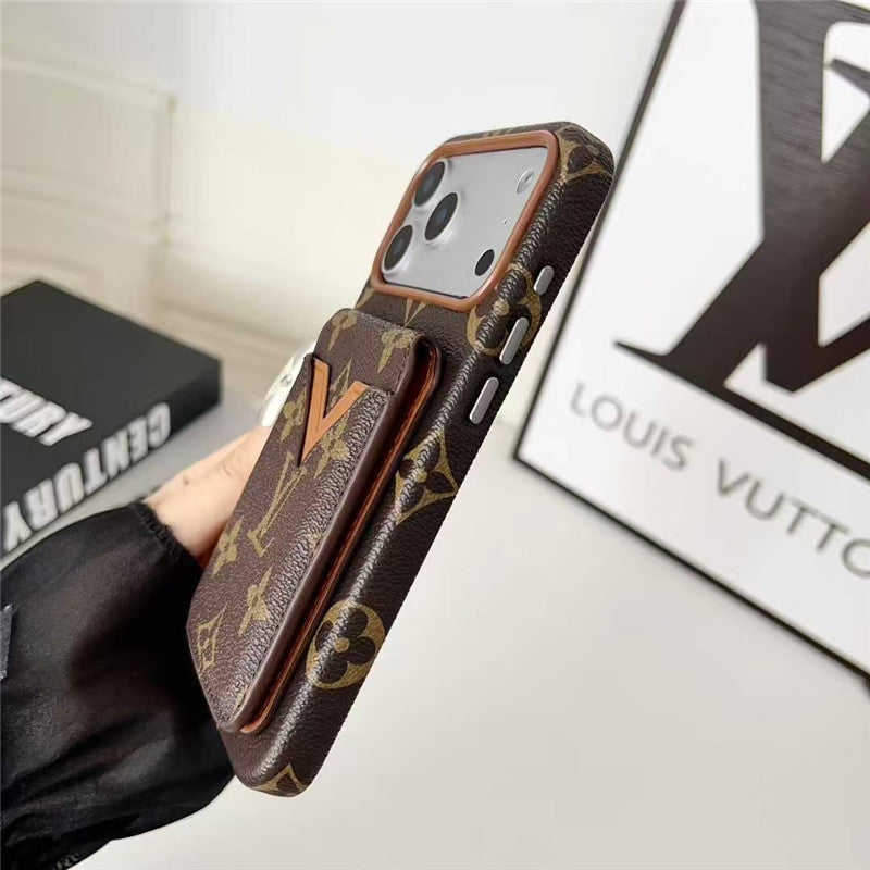 Lv Leather Card Holder Phone Case For iPhone 13-18 Pro & Pro Max