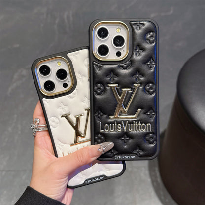 Finest Electroplated Classic Monogram Embossed Leather iPhone Case