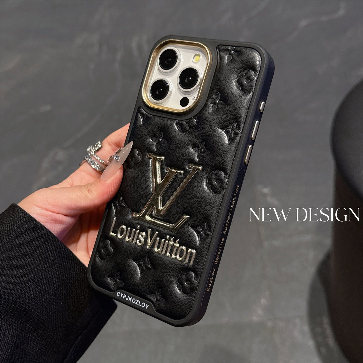 Finest Electroplated Classic Monogram Embossed Leather iPhone Case
