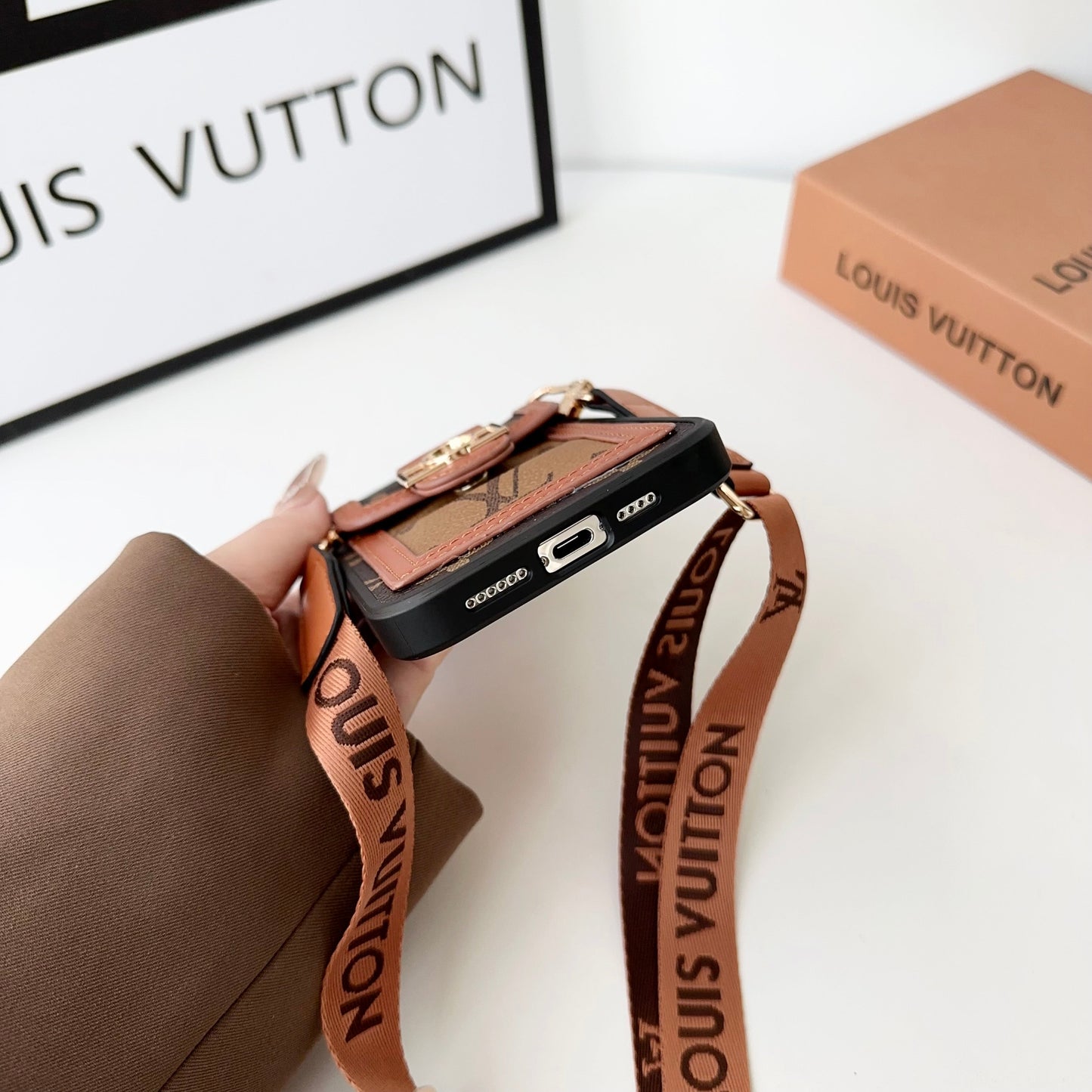 Luxury DAUPHINE LEATHER MONOGRAM CROSSBODY IPHONE CASE theroxymob