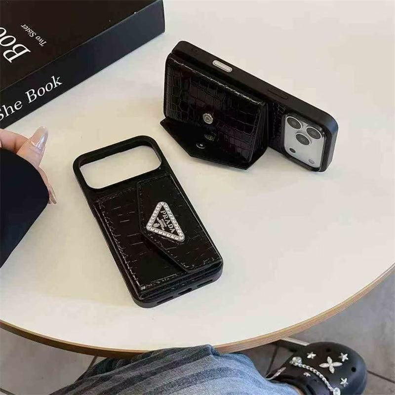 Elegant Prada Apple Phone Case with Card Holder For iPhone 12-18 Pro & Pro Max