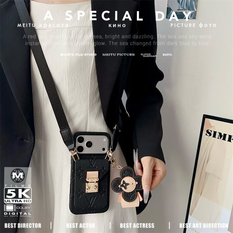 Luxury Monogram Crossbody iPhone Case with Detachable Wallet 13-18 Pro & Pro Max