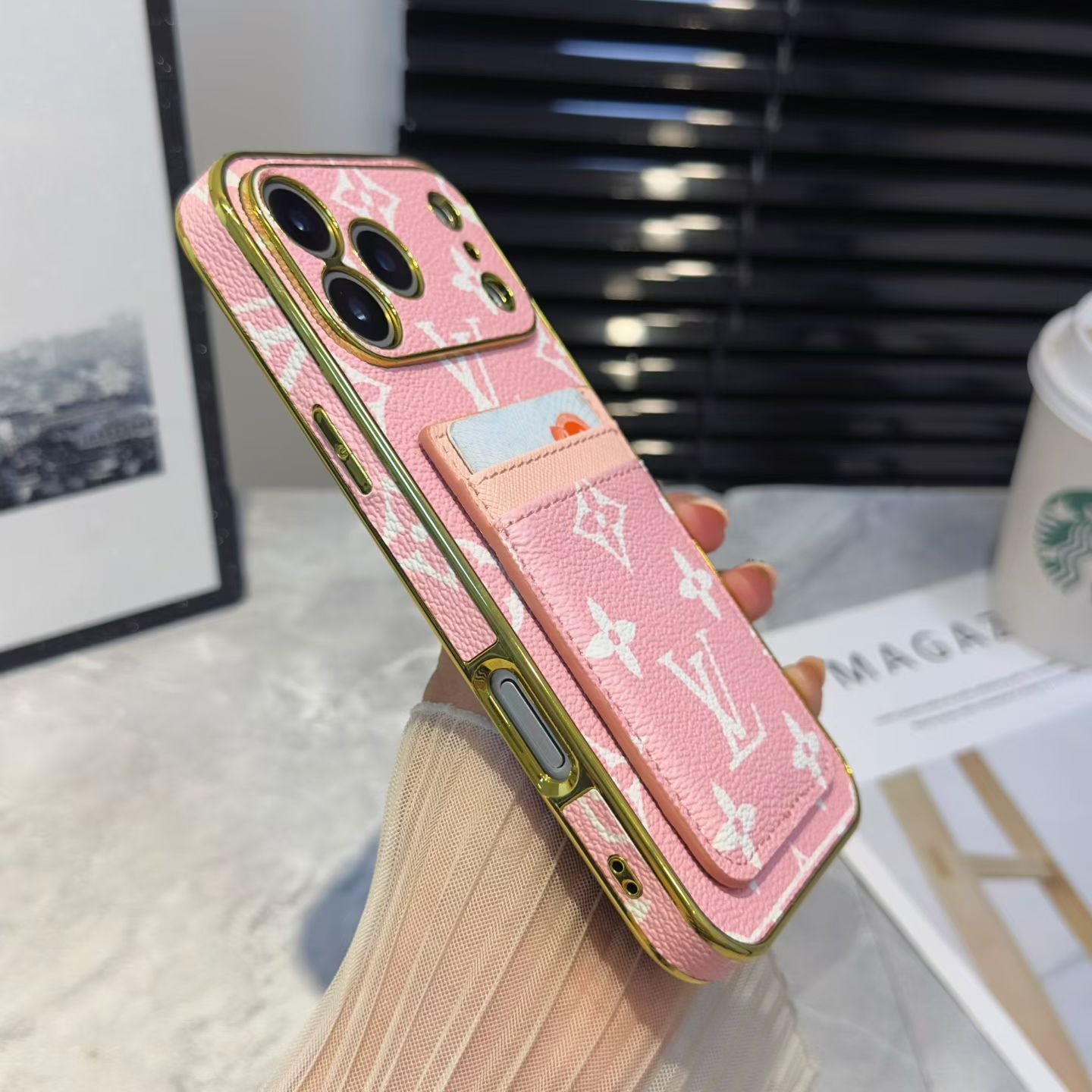 Lv Luxury Phone Case With Card Holder For iPhone 17/ 16 / 15 / 14