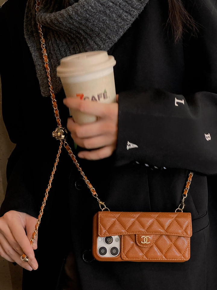 Card Bag Leather Case with Chain For iPhone 16 / 15 / 14