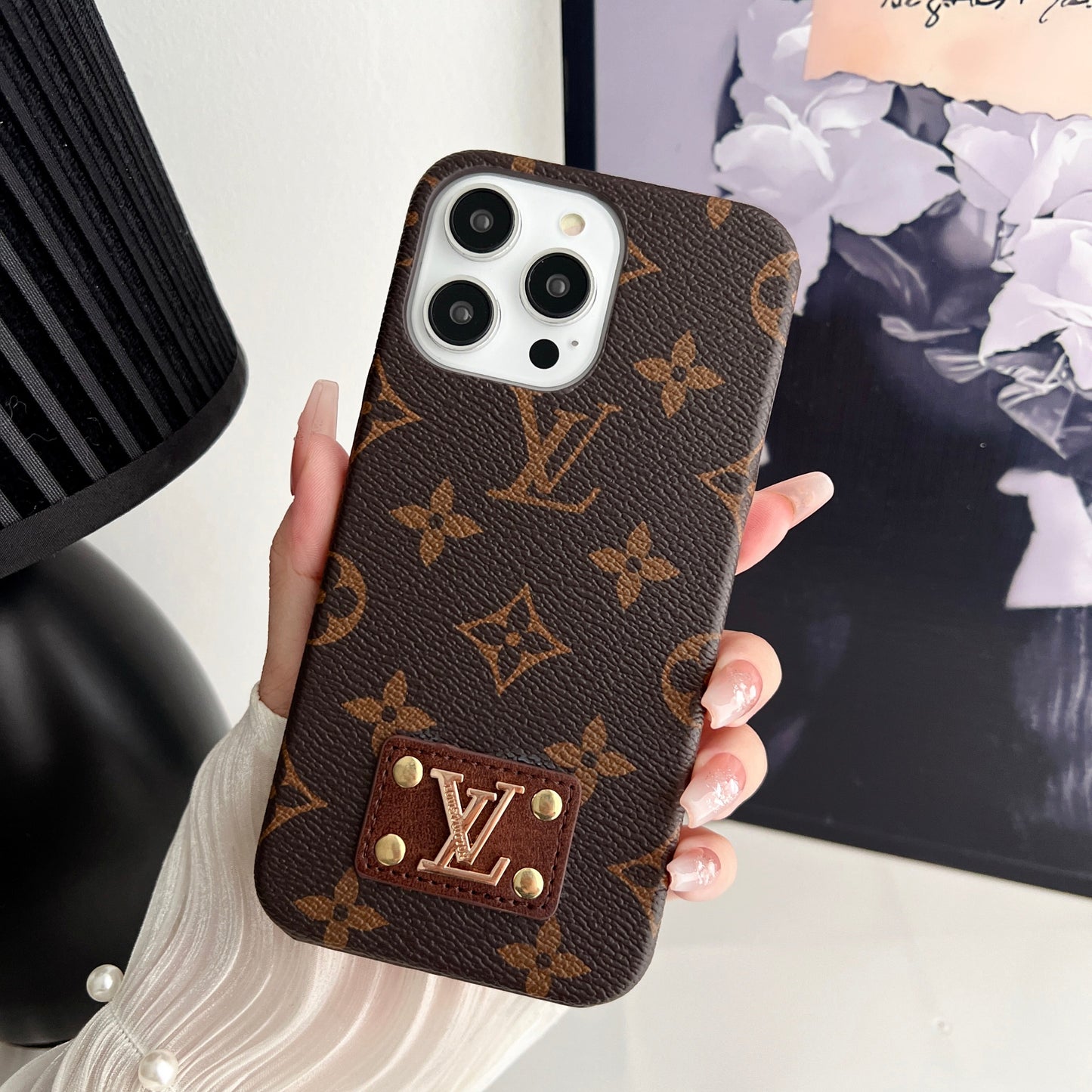 LEATHER PC HARD BACK CASE FOR IPHONE 16 / 15 / 14