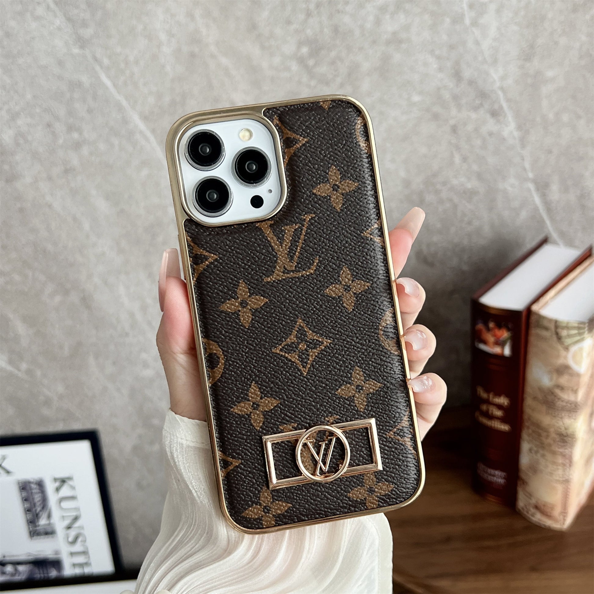 MONOGRAM CANVAS LEATHER PREMIUM ELECTROPLATING FOR IPHONE Roxy New 2