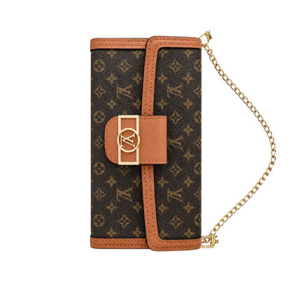 Luxury Leather Monogram iPhone Case With Flip Wallet And Crossbody Strap