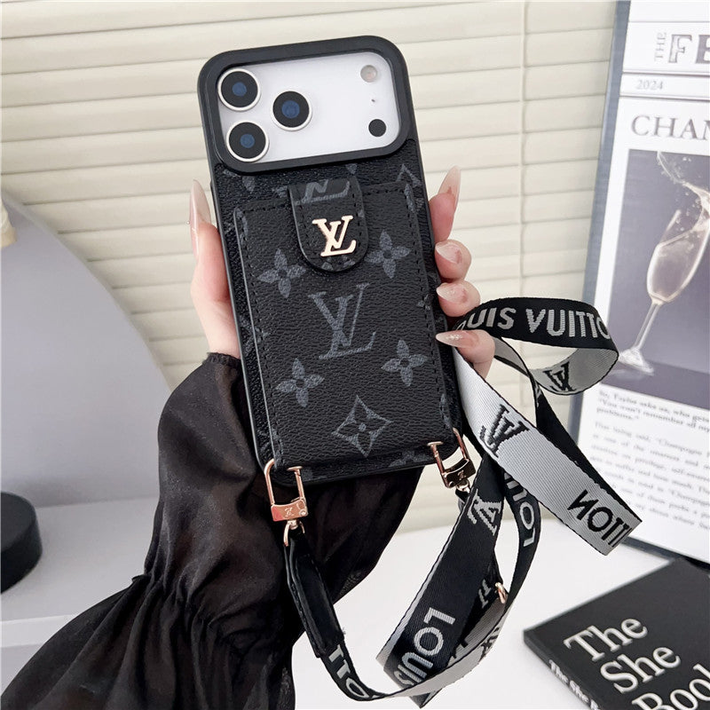 Lv Leather Card Holder Case Crossbody for iPhone 12-18 Pro & Pro Max