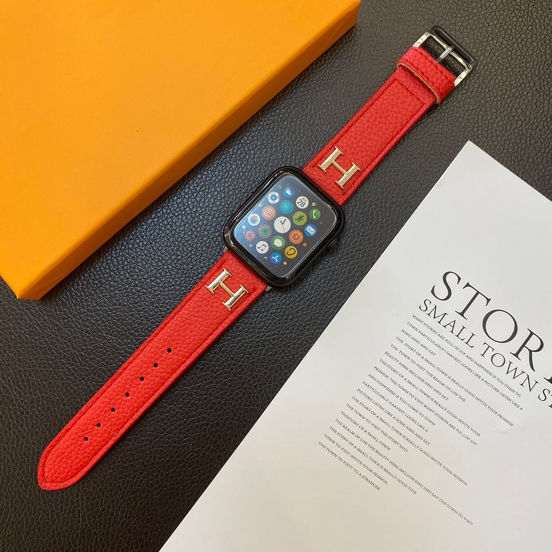 Genuine Lychee Pattern Leather Apple Watch Strap