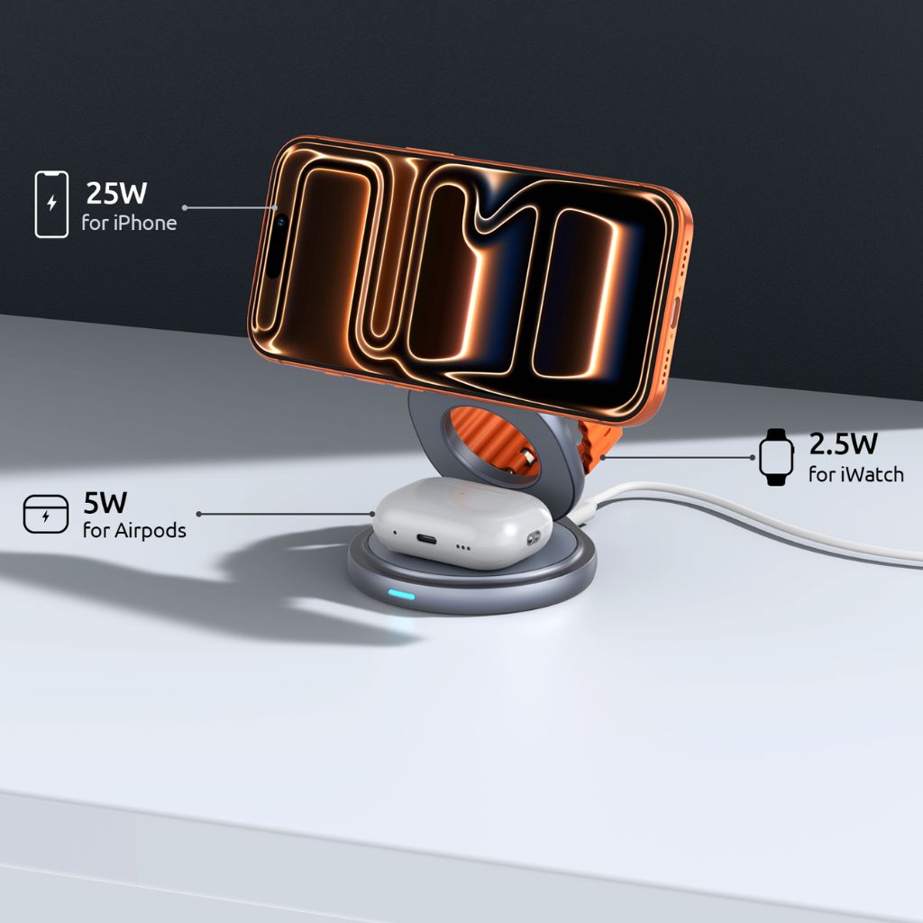 3-in-1 Foldable 25W Qi2 Magnetic Wireless Charging Station