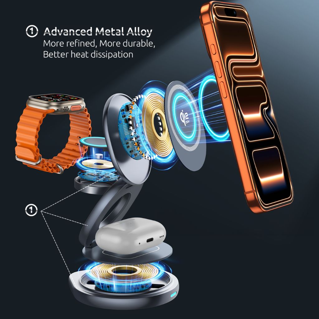 3-in-1 Foldable 25W Qi2 Magnetic Wireless Charging Station