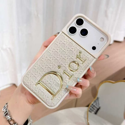 Luxury Cannage Weave iPhone Case with Gold Dior Emblem