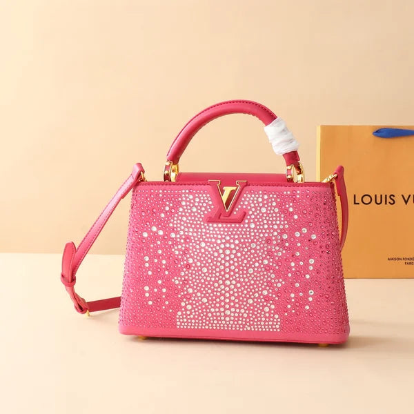 Louis Vuitton Bag is Made of Genuine Leather and Decorated with Diamonds