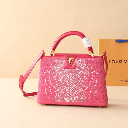 Louis Vuitton Bag is Made of Genuine Leather and Decorated with Diamonds