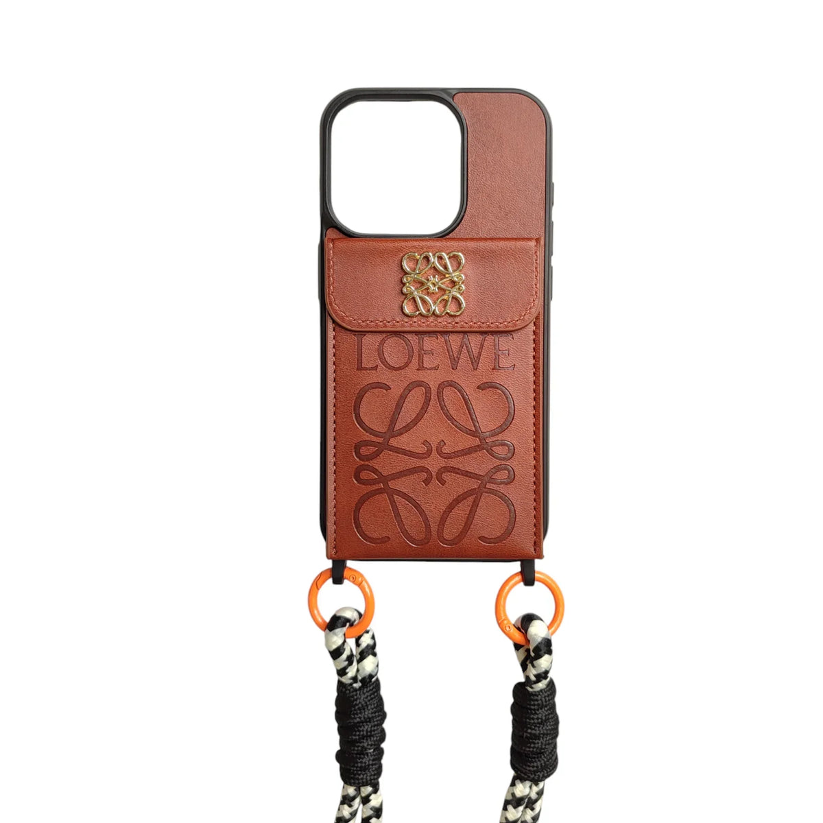 LW Embossed Leather Wallet Case with Crossbody Lanyard Strap for iPhone 12-18 Pro & Pro Max
