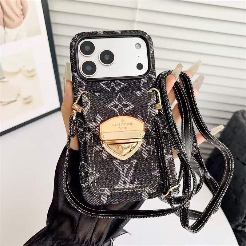 LV Luxury Phone Case with Strap For iPhone 13-18 Pro & Pro Max