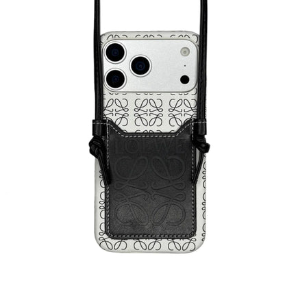 LW Monogram Embossed Leather Wallet Case with Knotted Crossbody Strap for iPhone 12-18 Pro & Pro Max