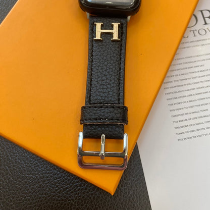 Genuine Lychee Pattern Leather Apple Watch Strap