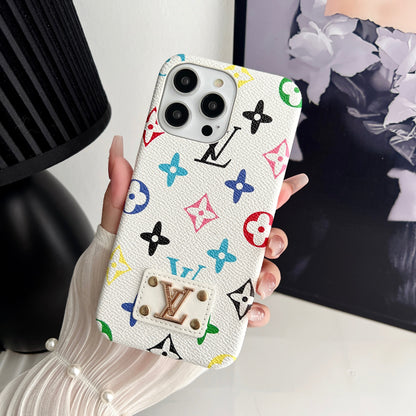 LEATHER PC HARD BACK CASE FOR IPHONE 16 / 15 / 14