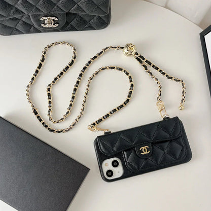 Card Bag Leather Case with Chain For iPhone 16 / 15 / 14