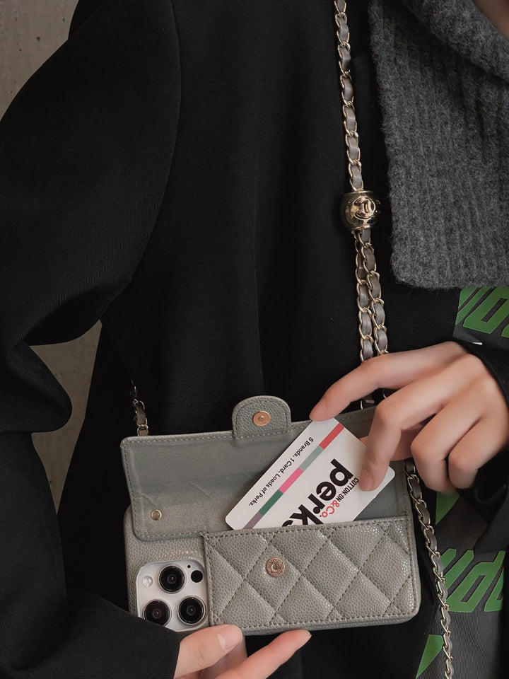 Card Bag Leather Case with Chain For iPhone 16 / 15 / 14