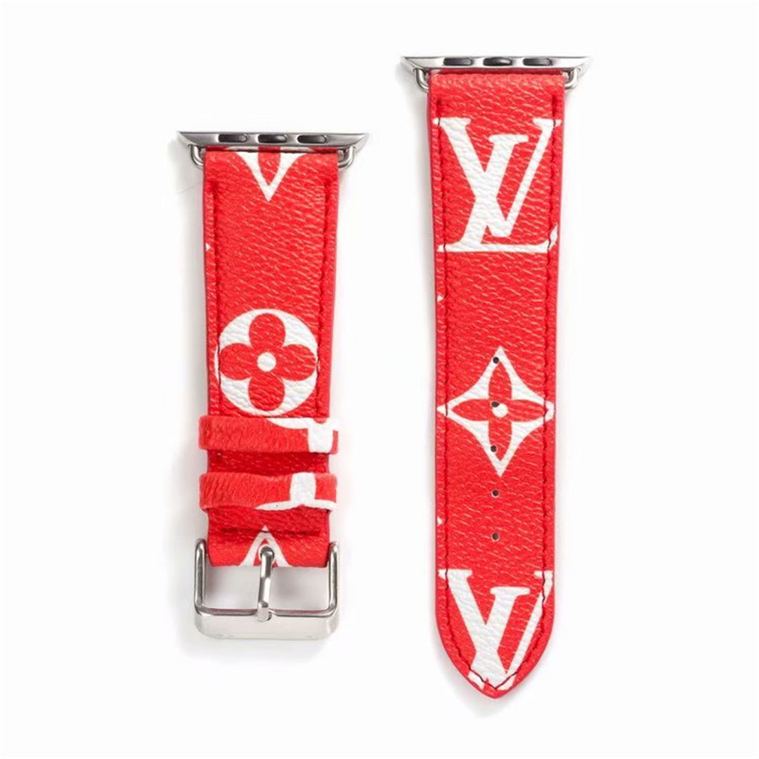 Bracelet de montre Apple Watch classique en cuir et toile à damier avec monogramme