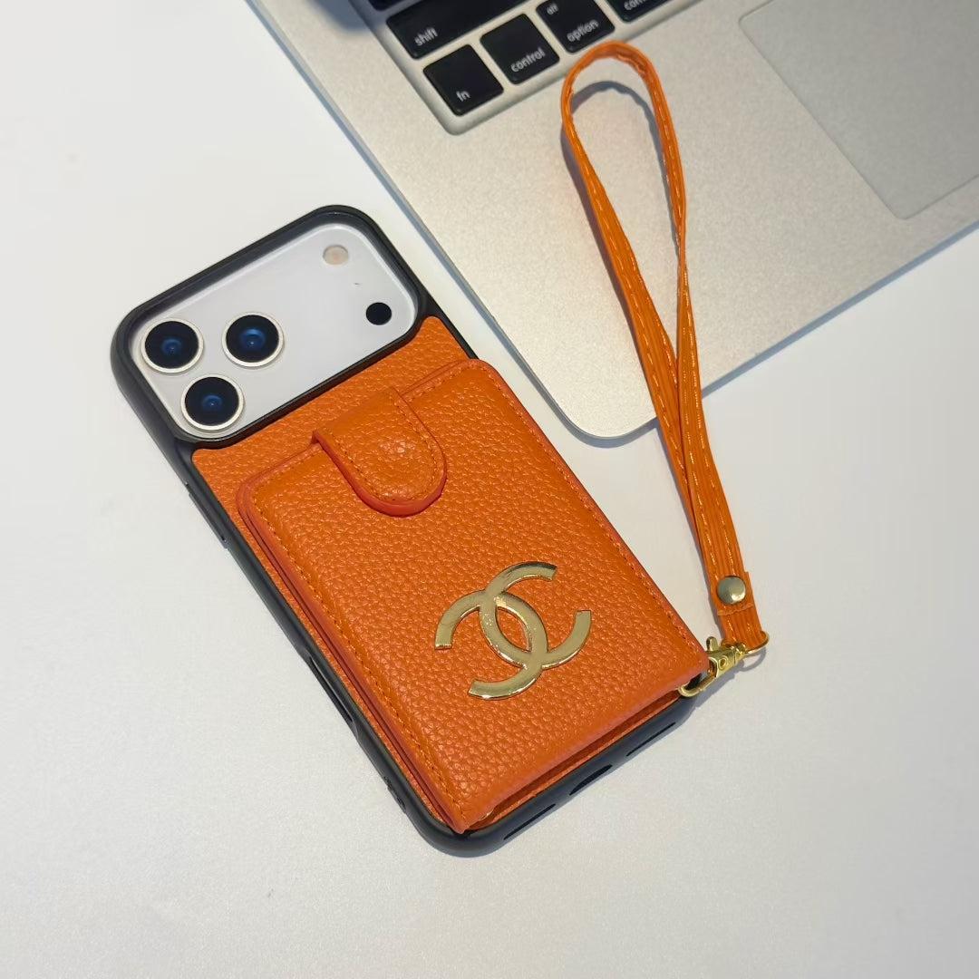 Premium Chanel Leather Phone Case with Strap for iPhone Case