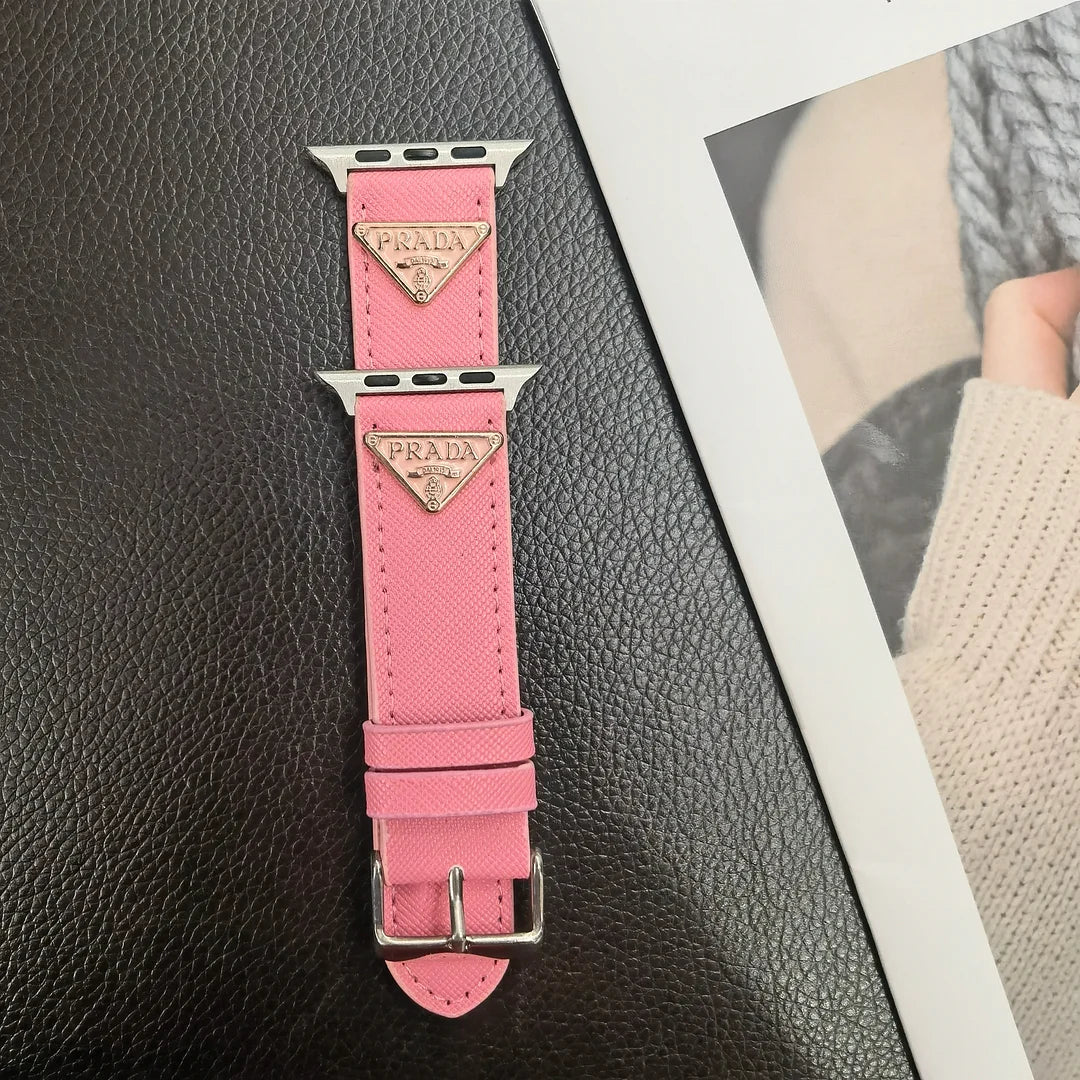 Classic Double Triangle Monogram Label Leather Apple Watch Band
