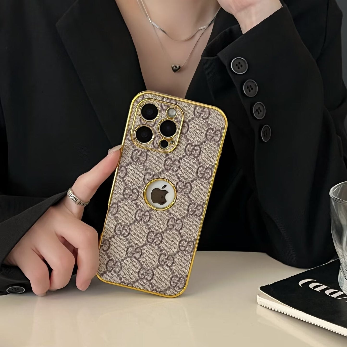 High Quality Electroplated Frame Ophidia GG Leather Apple iPhone Case