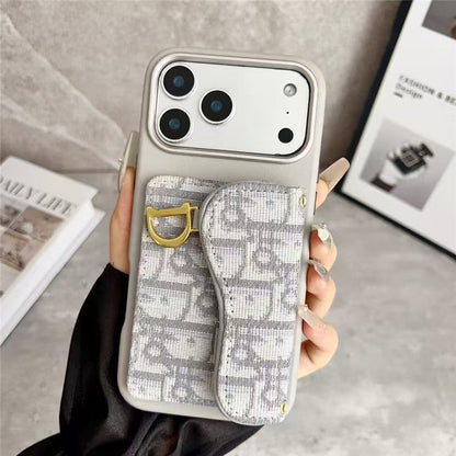 Dior Leather Phone Case With Card Holder For iPhone 18 / 17/ 16 / 15/ 14 / 13