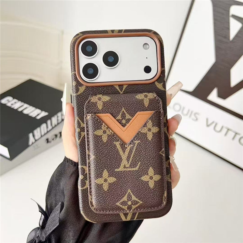 Lv Leather Card Holder Phone Case For iPhone 17 / 16 / 15 / 14/ 13