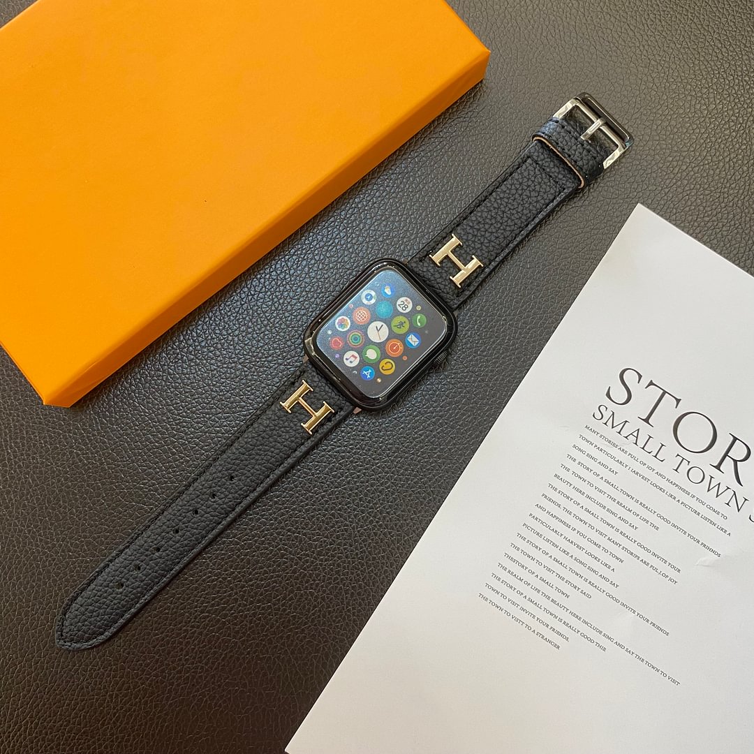 Genuine Lychee Pattern Leather Apple Watch Strap