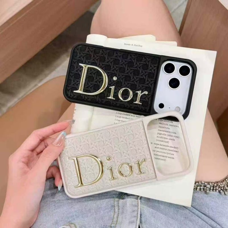 Luxury Cannage Weave iPhone Case with Gold Dior Emblem