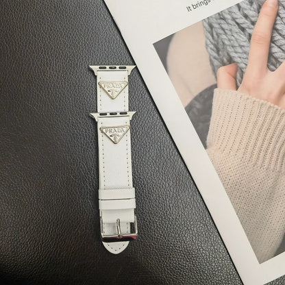 Classic Double Triangle Monogram Label Leather Apple Watch Band