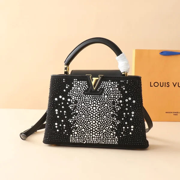 Louis Vuitton Bag is Made of Genuine Leather and Decorated with Diamonds