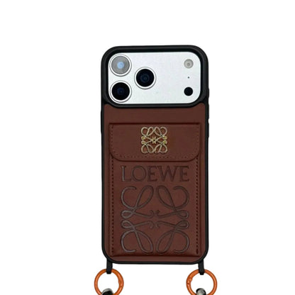 LW Embossed Leather Wallet Case with Crossbody Lanyard Strap for iPhone 12-18 Pro & Pro Max