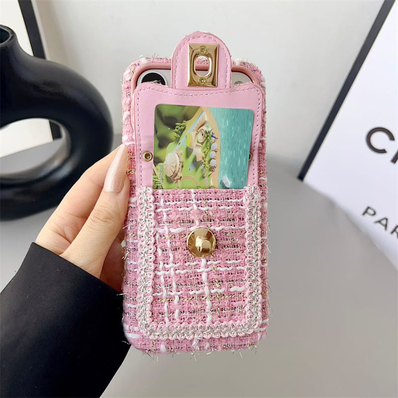 Luxury Tweed Designer iPhone Case | Classic Purse Style with Scarf Chain