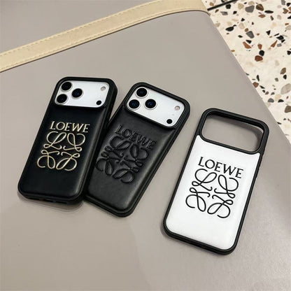Luxury Loewe-Inspired Leather iPhone Case with Embossed Anagram Logo