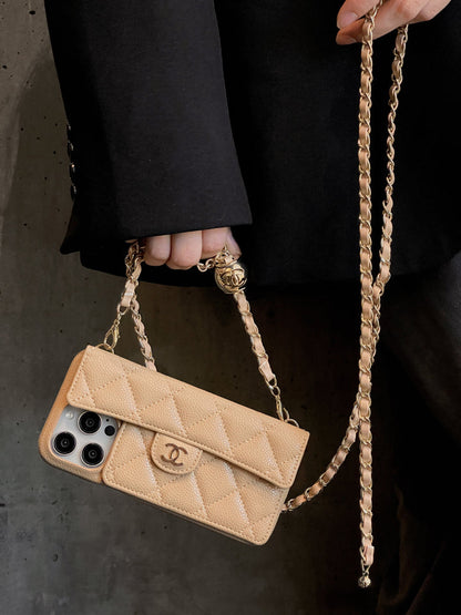 Card Bag Leather Case with Chain For iPhone 16 / 15 / 14